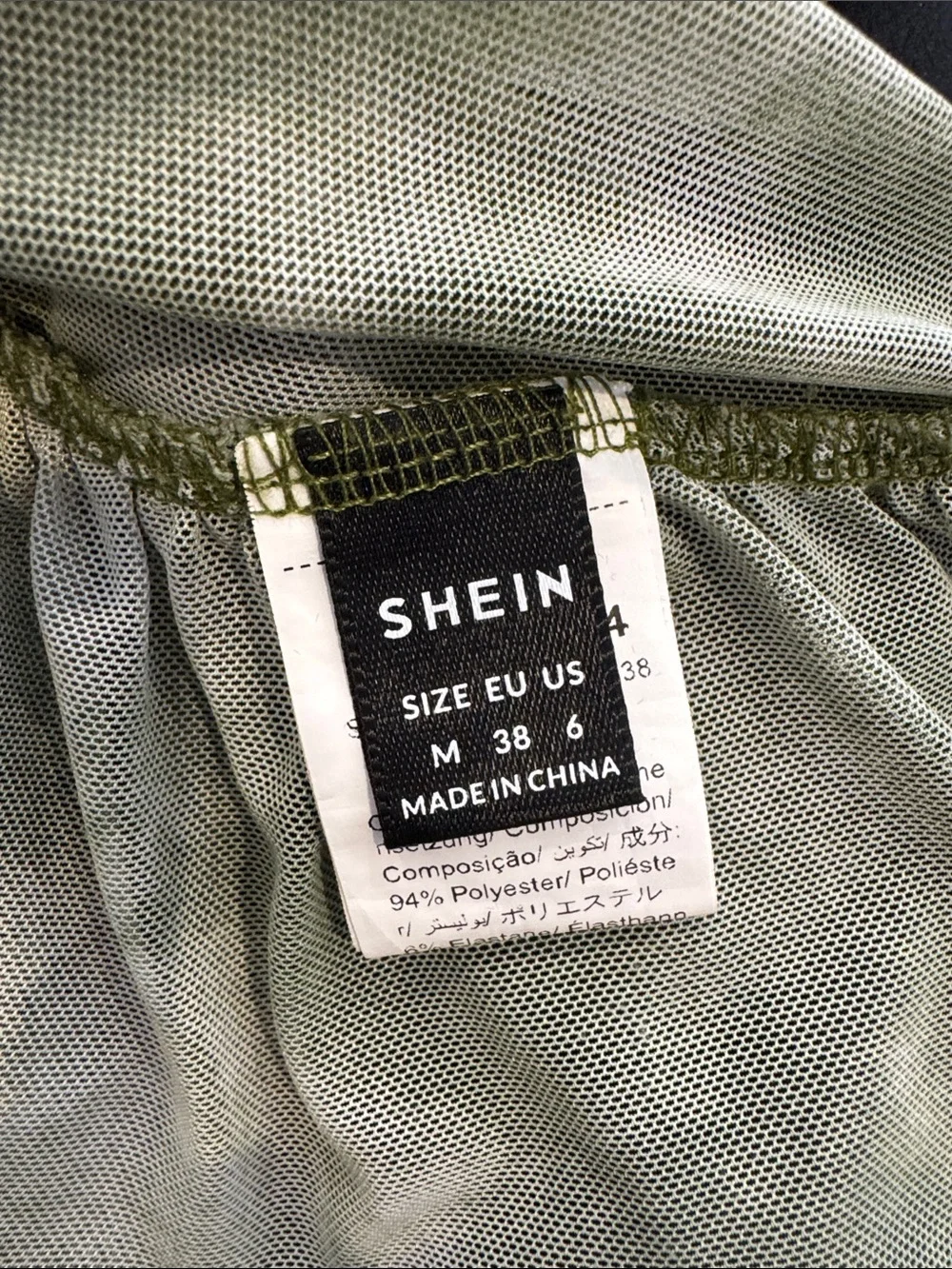 SHEIN Sheer‎ Olive Green Tie-Dye Ruched Long Sleeve Dress Resort Wear
